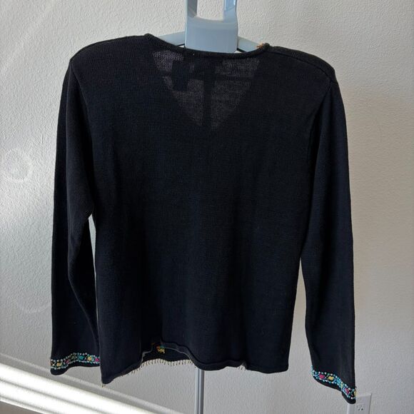 Arriviste 90s Vintage Beaded Women’s Sweater Size LG Black Embroidered Fringe - Picture 3 of 5